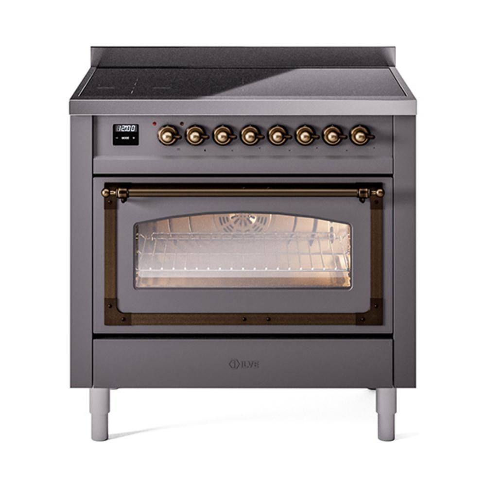 Ilve UNI366NMPMGB Ilve Uni366Nmpmgb Nostalgie Ii Noblesse 36" Induction Range (Triple Glass Door, Graphite Matte, Burnished)