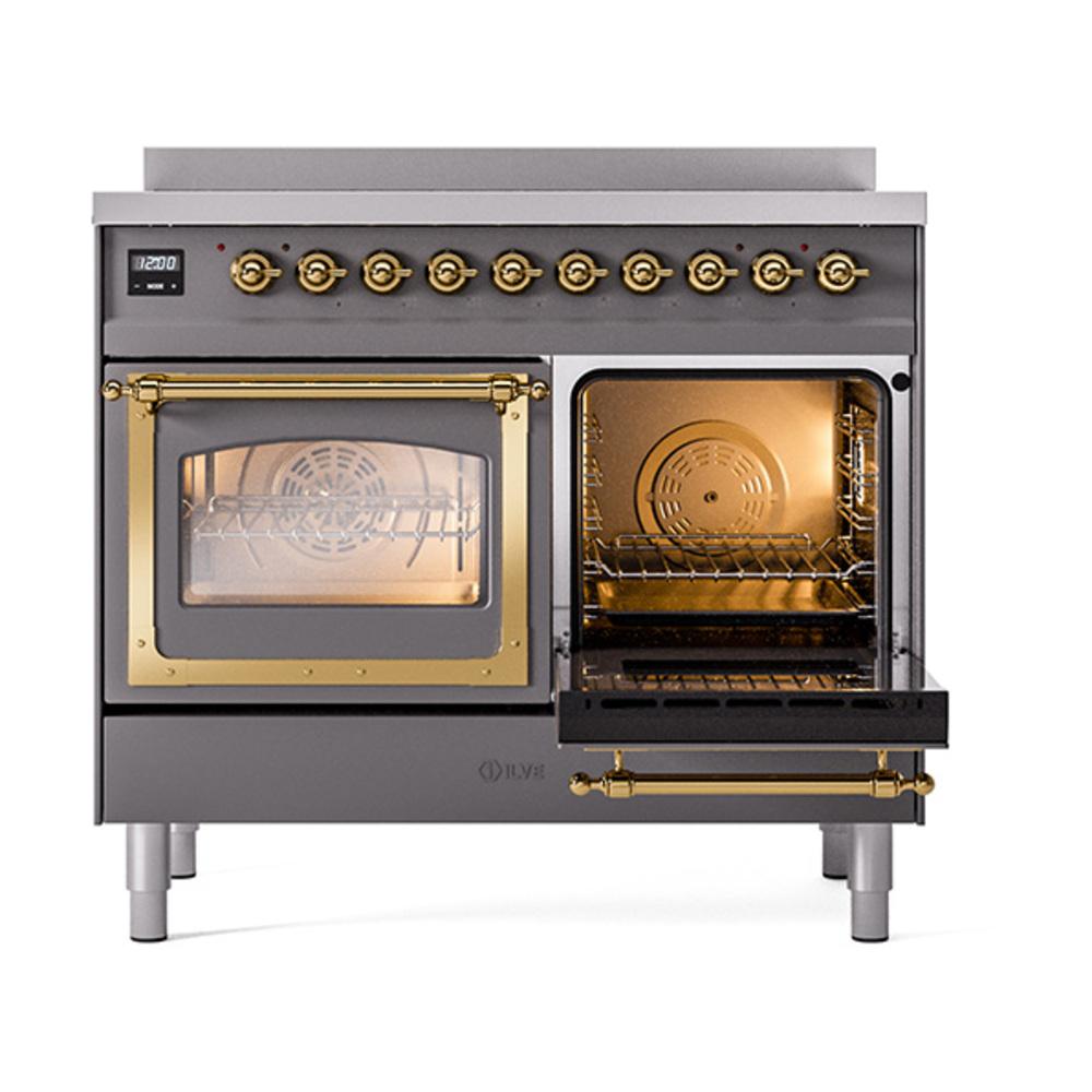 Ilve UNDI406NMPMGG Ilve Undi406Nmpmgg Nostalgie Ii Noblesse 40" Induction Range (Triple Glass Door, Graphite Matte, Brass)