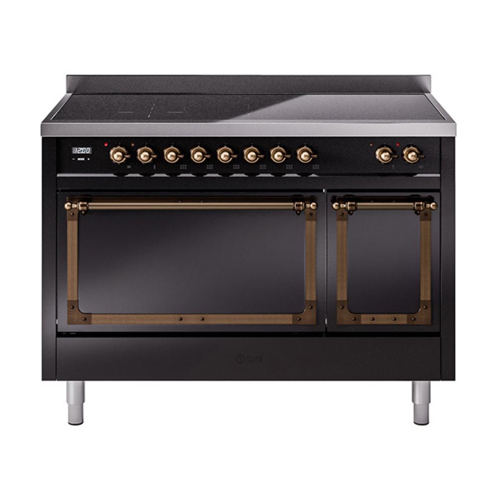 Ilve UNI486QNMPBKB Ilve Uni486Qnmpbkb Nostalgie Ii Noblesse 48" Induction Range (Solid Door, Glossy Black, Burnished)