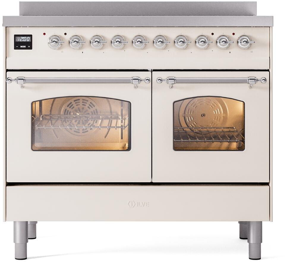 Ilve UPDI406NMPAWC Nostalgie Ii 40 Inch Electric Freestanding Range In Antique White With Chrome Trim