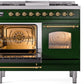 Ilve UPD40FNMPEGGLP Nostalgie Ii 40 Inch Dual Fuel Liquid Propane Freestanding Range In Emerald Green With Brass Trim