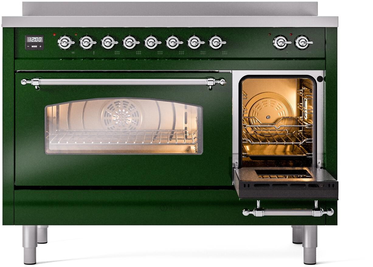 Ilve UPI486NMPEGC Nostalgie Ii 48 Inch Electric Freestanding Range In Emerald Green With Chrome Trim