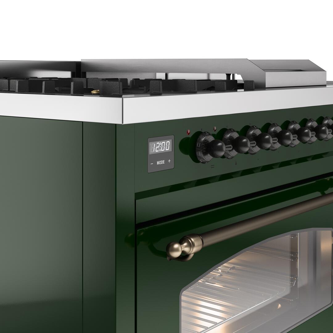 Ilve UP48FSNMPEGBLP Nostalgie Ii 48 Inch Dual Fuel Liquid Propane Freestanding Range In Emerald Green With Bronze Trim