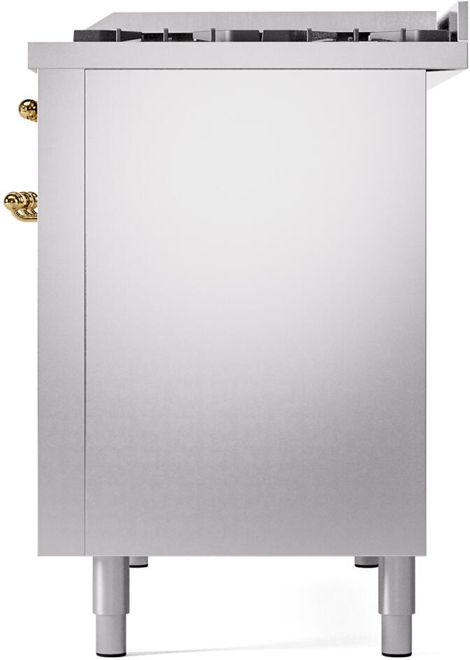 Ilve UP48FNMPSSGLP Nostalgie Ii 48 Inch Dual Fuel Liquid Propane Freestanding Range In Stainless Steel With Brass Trim