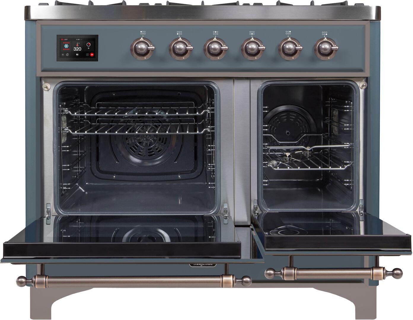 Ilve UMD10FDNS3BGBLP Majestic Ii 40 Inch Dual Fuel Liquid Propane Freestanding Range In Blue Grey With Bronze Trim