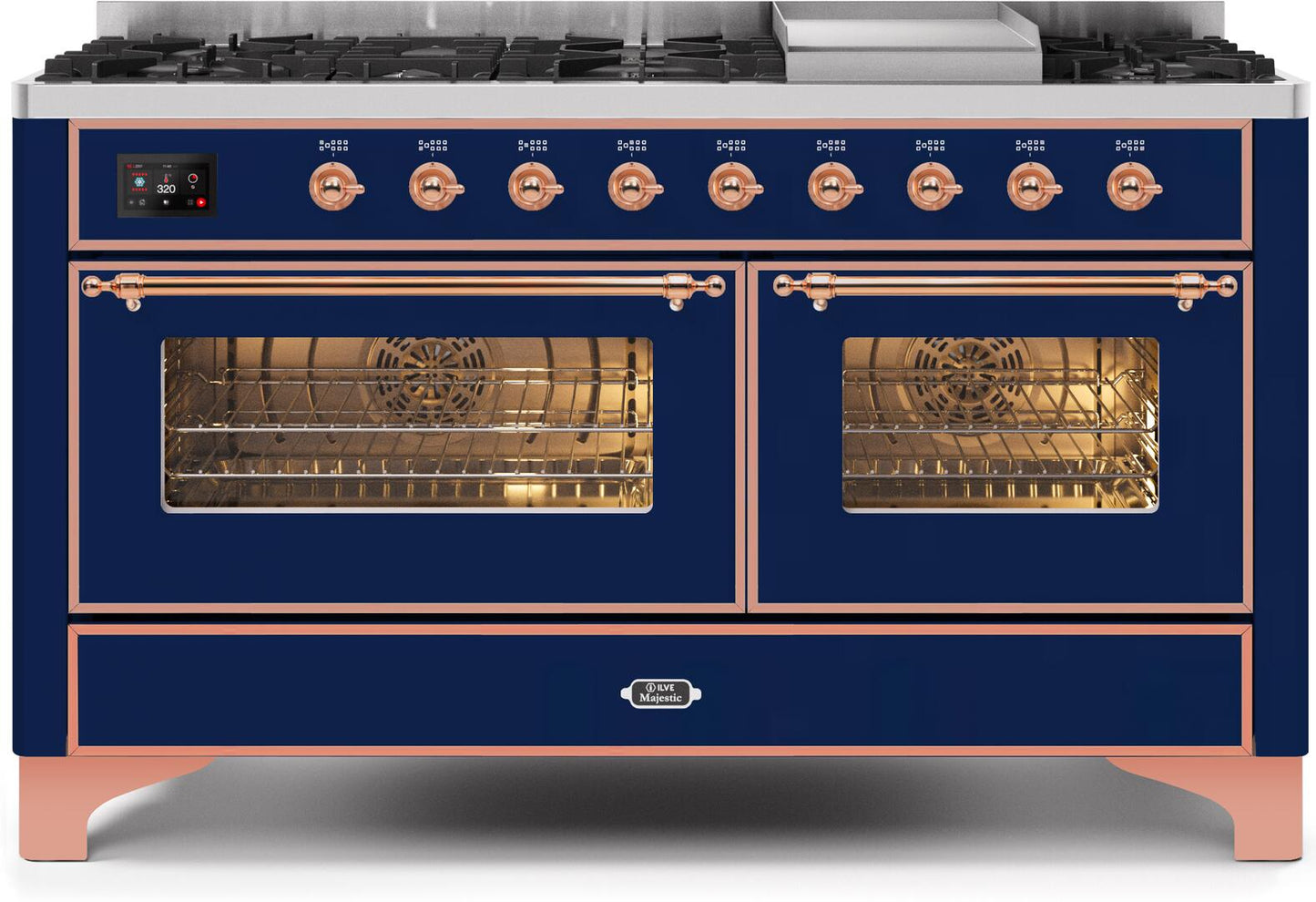 Ilve UM15FDNS3MBP Majestic Ii 60 Inch Dual Fuel Natural Gas Freestanding Range In Blue With Copper Trim