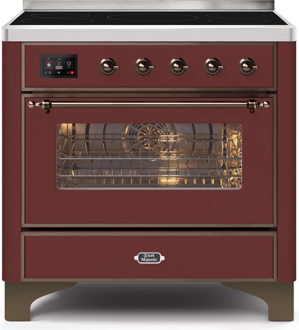 Ilve UMI09NS3BUB Majestic Ii 36 Inch Electric Freestanding Range In Burgundy With Bronze Trim