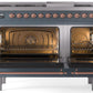 Ilve UP48FNMPBGP Nostalgie Ii 48 Inch Dual Fuel Natural Gas Freestanding Range In Blue Grey With Copper Trim