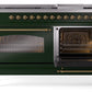 Ilve UP60FNMPEGG Nostalgie Ii 60 Inch Dual Fuel Natural Gas Freestanding Range In Emerald Green With Brass Trim