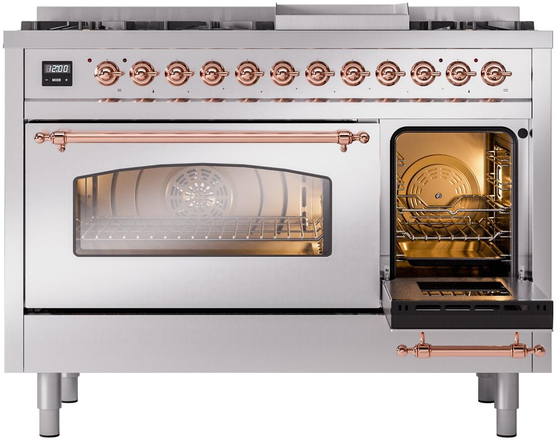 Ilve UP48FNMPSSP Nostalgie Ii 48 Inch Dual Fuel Natural Gas Freestanding Range In Stainless Steel With Copper Trim