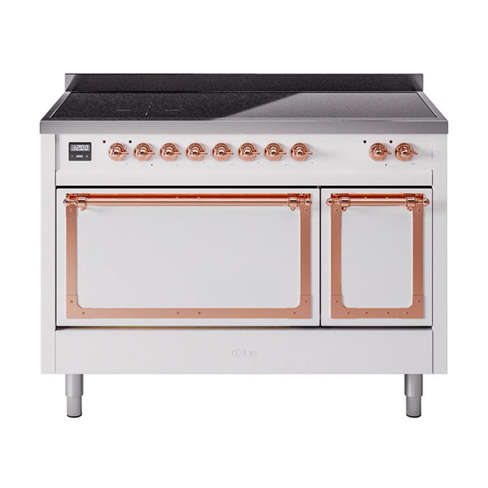 Ilve UNI486QNMPWHP Ilve Uni486Qnmpwhp Nostalgie Ii Noblesse 48" Induction Range (Solid Door, White, Copper)