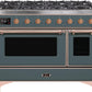 Ilve UM12FDNS3BGPLP Majestic Ii 48 Inch Dual Fuel Liquid Propane Freestanding Range In Blue Grey With Copper Trim