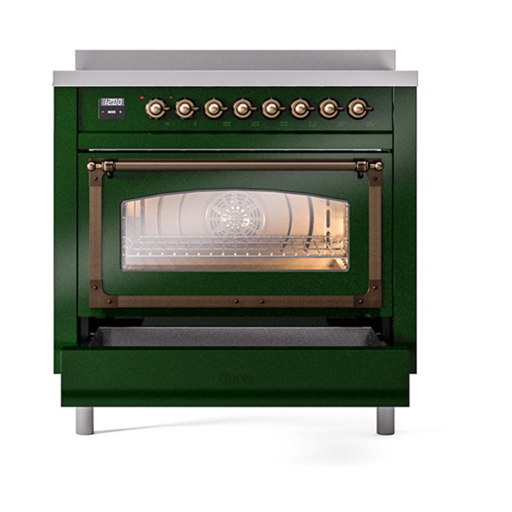 Ilve UNI366NMPEGB Ilve Uni366Nmpegb Nostalgie Ii Noblesse 36" Induction Range (Triple Glass Door, Emerald Green, Burnished)