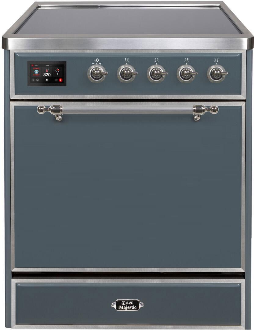 Ilve UMI30QNE3BGC Majestic Ii 30 Inch Electric Freestanding Range In Blue Grey With Chrome Trim