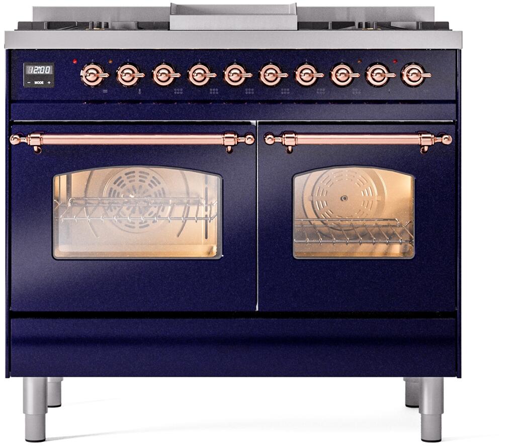 Ilve UPD40FNMPMBPLP Nostalgie Ii 40 Inch Dual Fuel Liquid Propane Freestanding Range In Blue With Copper Trim