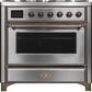 Ilve UM09FDNS3SSBLP Majestic Ii 36 Inch Dual Fuel Liquid Propane Freestanding Range In Stainless Steel With Bronze Trim