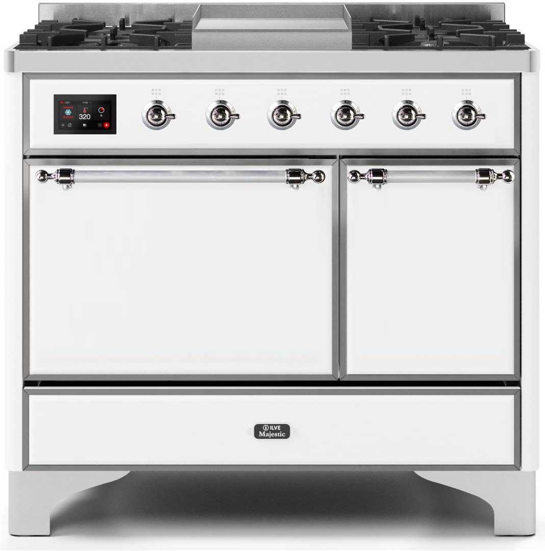 Ilve UMD10FDQNS3WHCLP Majestic Ii 40 Inch Dual Fuel Liquid Propane Freestanding Range In White With Chrome Trim