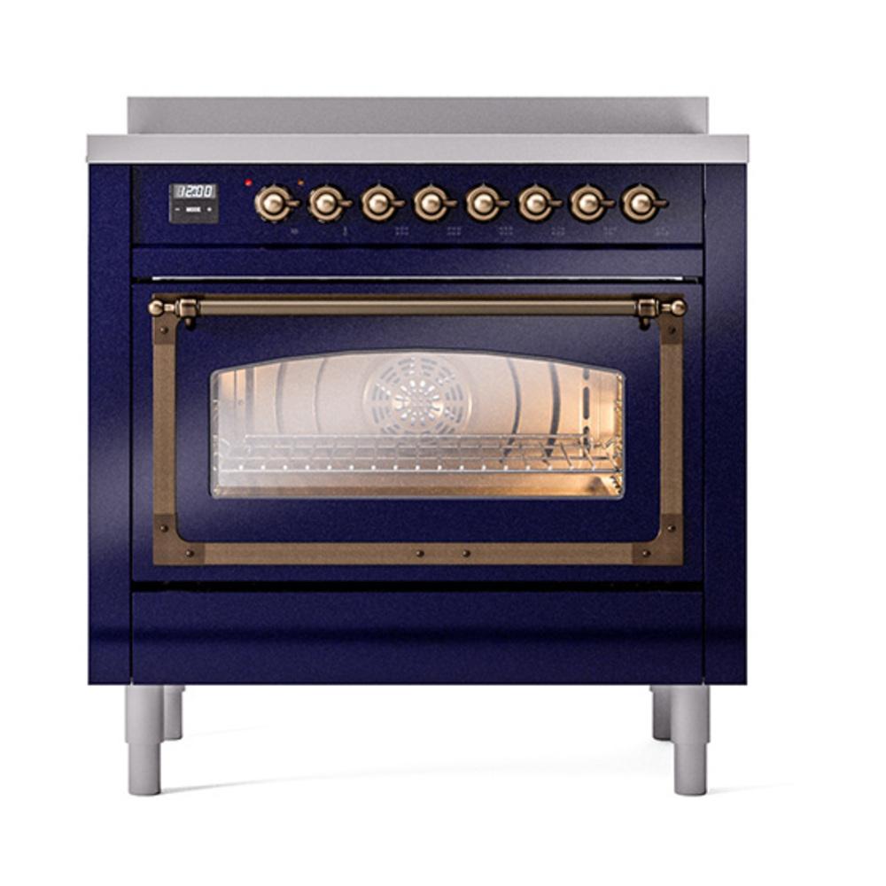 Ilve UNI366NMPMBB Ilve Uni366Nmpmbb Nostalgie Ii Noblesse 36" Induction Range (Triple Glass Door, Midnight Blue, Burnished)