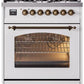 Ilve UP30NMPWHB Nostalgie Ii 30 Inch Dual Fuel Natural Gas Freestanding Range In White With Bronze Trim