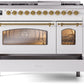 Ilve UP48FNMPWHGLP Nostalgie Ii 48 Inch Dual Fuel Liquid Propane Freestanding Range In White With Brass Trim