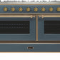 Ilve UM15FDNS3BGGLP Majestic Ii 60 Inch Dual Fuel Liquid Propane Freestanding Range In Blue Grey With Brass Trim