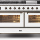 Ilve UM15FDNS3WHB Majestic Ii 60 Inch Dual Fuel Natural Gas Freestanding Range In White With Bronze Trim