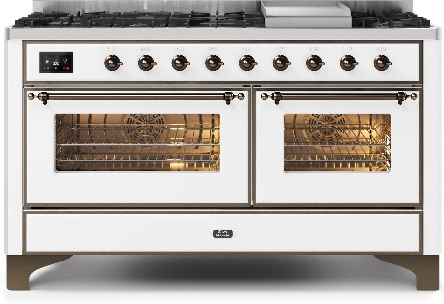 Ilve UM15FDNS3WHB Majestic Ii 60 Inch Dual Fuel Natural Gas Freestanding Range In White With Bronze Trim