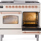 Ilve UPD40FNMPAWP Nostalgie Ii 40 Inch Dual Fuel Natural Gas Freestanding Range In Antique White With Copper Trim