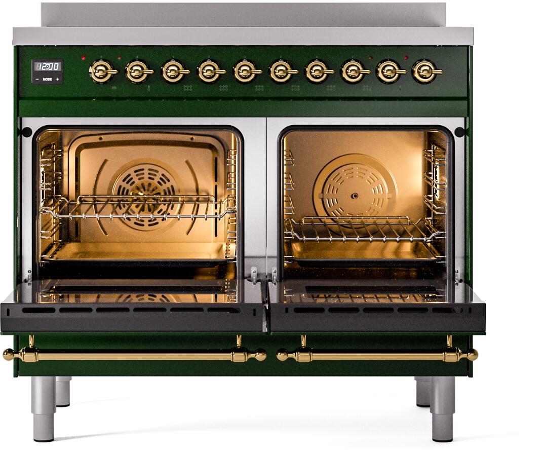 Ilve UPDI406NMPEGG Nostalgie Ii 40 Inch Electric Freestanding Range In Emerald Green With Brass Trim