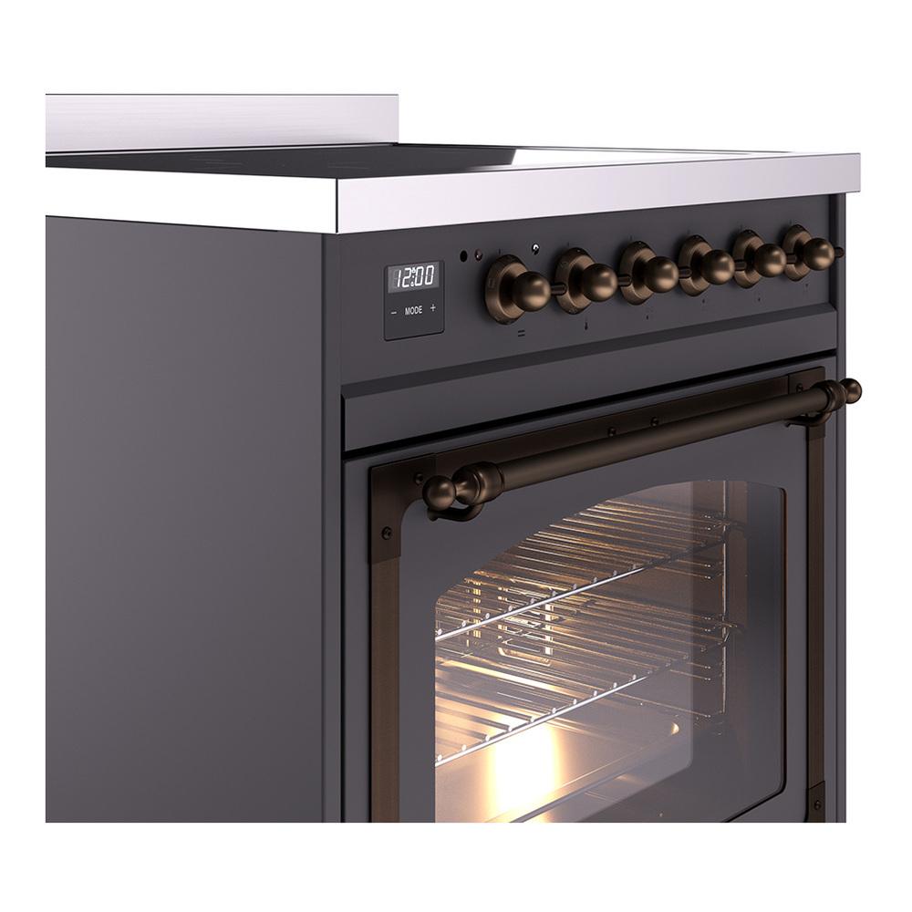 Ilve UNI304NMPMGB Ilve Uni304Nmpmgb Nostalgie Ii Noblesse 30" Induction Range (Triple Glass Door, Graphite Matte, Burnished)