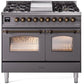 Ilve UPD40FNMPMGBLP Nostalgie Ii 40 Inch Dual Fuel Liquid Propane Freestanding Range In Matte Graphite With Bronze Trim