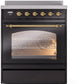 Ilve UPI304NMPBKG Nostalgie Ii 30 Inch Electric Freestanding Range In Glossy Black With Brass Trim