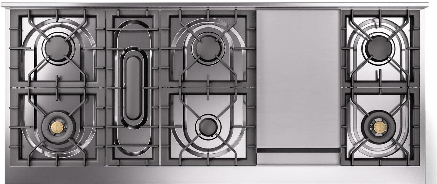 Ilve UP60FNMPSSC Nostalgie Ii 60 Inch Dual Fuel Natural Gas Freestanding Range In Stainless Steel With Chrome Trim