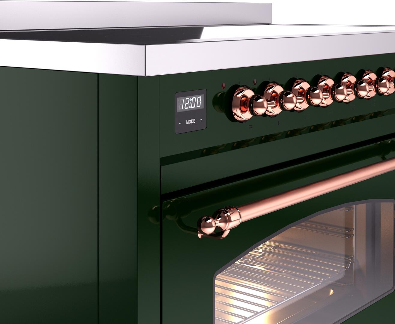 Ilve UPI486NMPEGP Nostalgie Ii 48 Inch Electric Freestanding Range In Emerald Green With Copper Trim