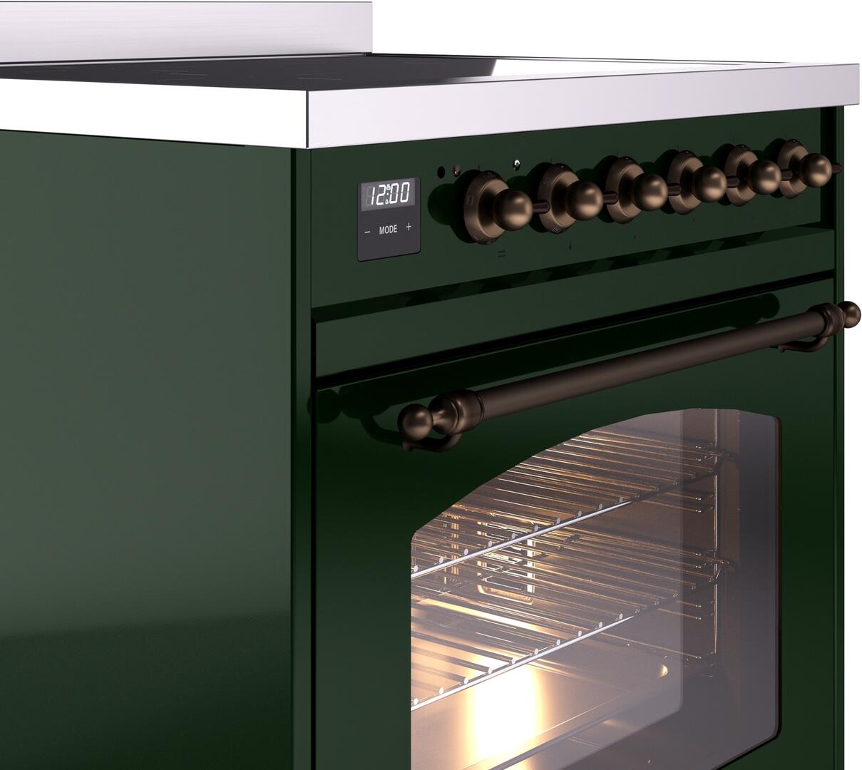 Ilve UPI304NMPEGB Nostalgie Ii 30 Inch Electric Freestanding Range In Emerald Green With Bronze Trim