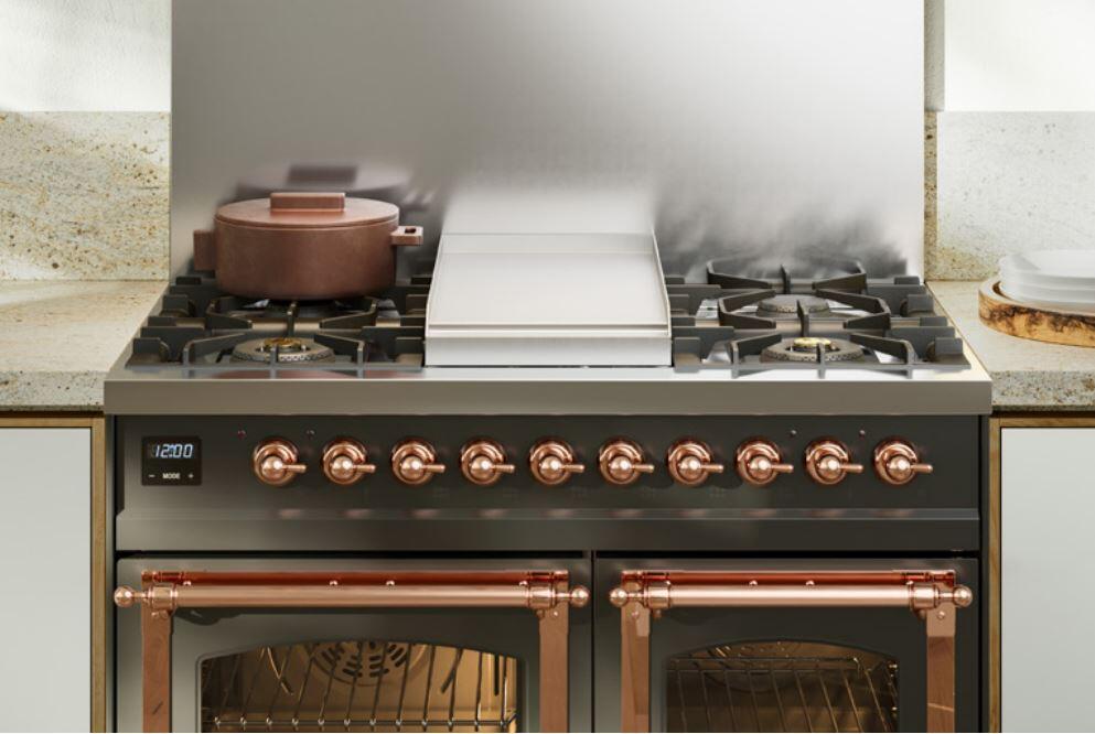 Ilve UPD40FNMPSSP Nostalgie Ii 40 Inch Dual Fuel Natural Gas Freestanding Range In Stainless Steel With Copper Trim