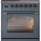 Ilve UPI304NMPBGB Nostalgie Ii 30 Inch Electric Freestanding Range In Blue Grey With Bronze Trim