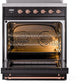 Ilve UPI304NMPBKP Nostalgie Ii 30 Inch Electric Freestanding Range In Glossy Black With Copper Trim