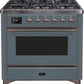 Ilve UM09FDNS3BGB Majestic Ii 36 Inch Dual Fuel Natural Gas Freestanding Range In Blue Grey With Bronze Trim