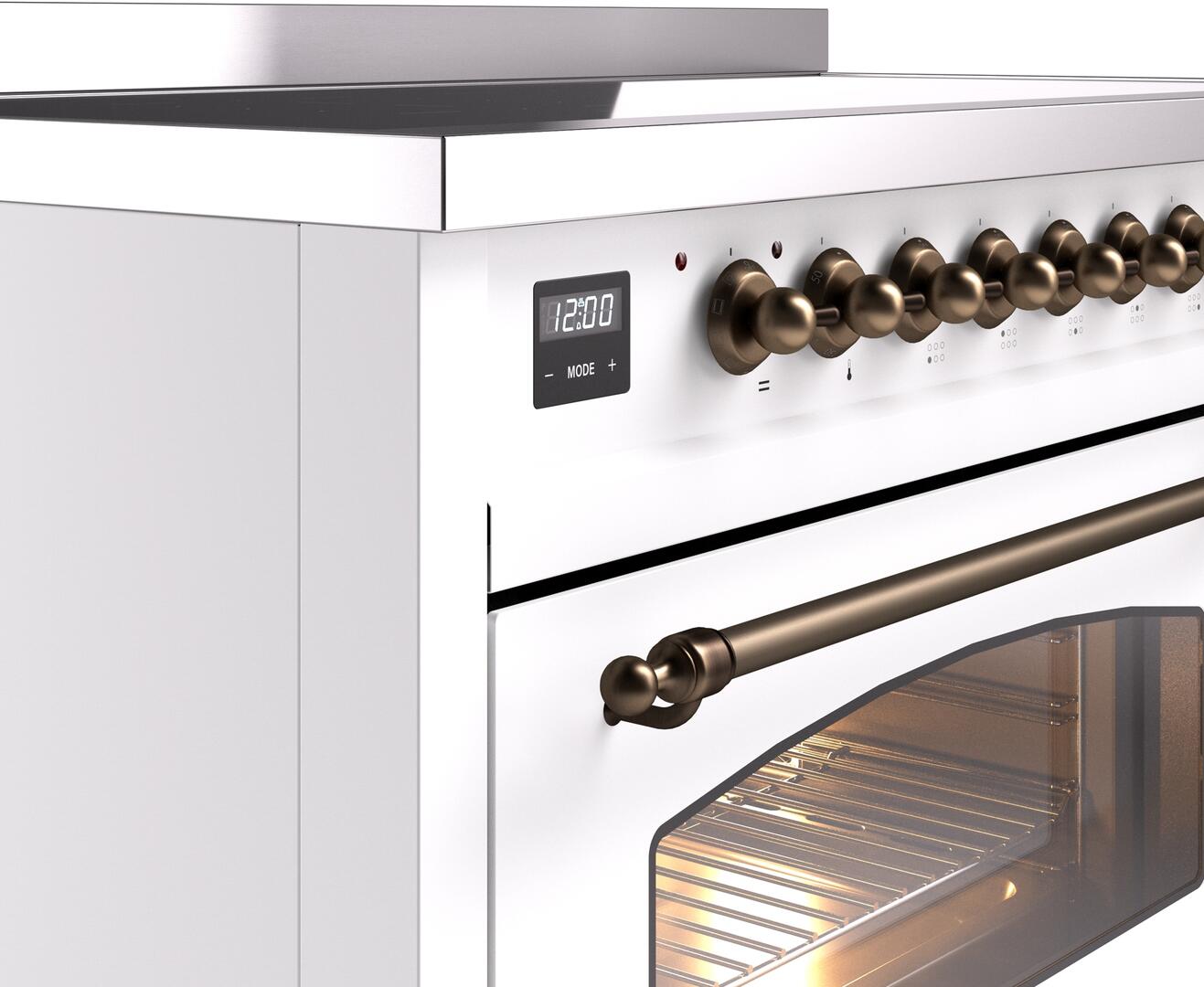 Ilve UPI486NMPWHB Nostalgie Ii 48 Inch Electric Freestanding Range In White With Bronze Trim