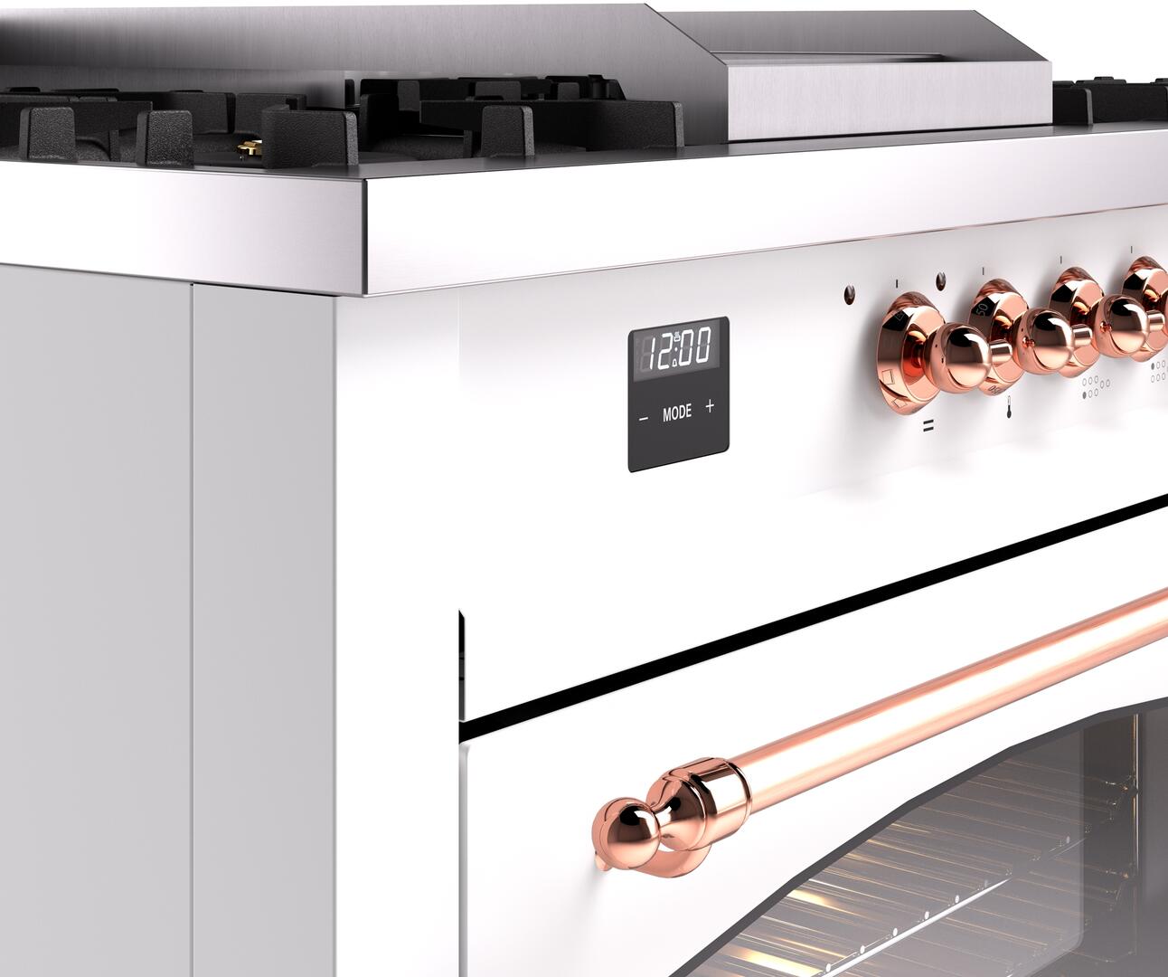 Ilve UP60FSNMPWHP Nostalgie Ii 60 Inch Dual Fuel Natural Gas Freestanding Range In White With Copper Trim