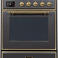 Ilve UMI30NE3MGG Majestic Ii 30 Inch Electric Freestanding Range In Matte Graphite With Brass Trim