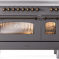 Ilve UPI486NMPMGB Nostalgie Ii 48 Inch Electric Freestanding Range In Matte Graphite With Bronze Trim