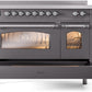 Ilve UPI486NMPMGC Nostalgie Ii 48 Inch Electric Freestanding Range In Matte Graphite With Chrome Trim