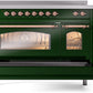 Ilve UPI486NMPEGP Nostalgie Ii 48 Inch Electric Freestanding Range In Emerald Green With Copper Trim