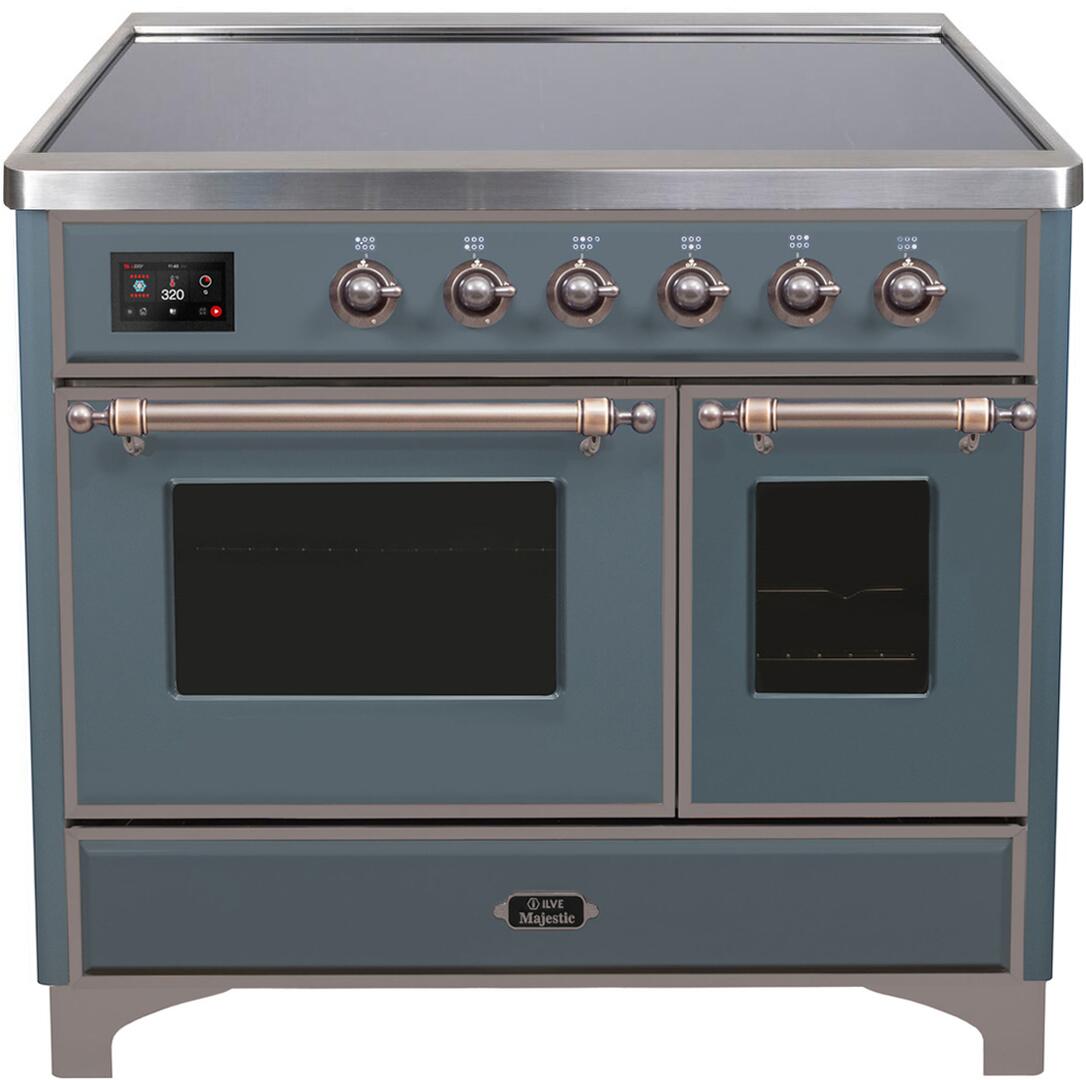 Ilve UMDI10NS3BGB Majestic Ii 40 Inch Electric Freestanding Range In Blue Grey With Bronze Trim