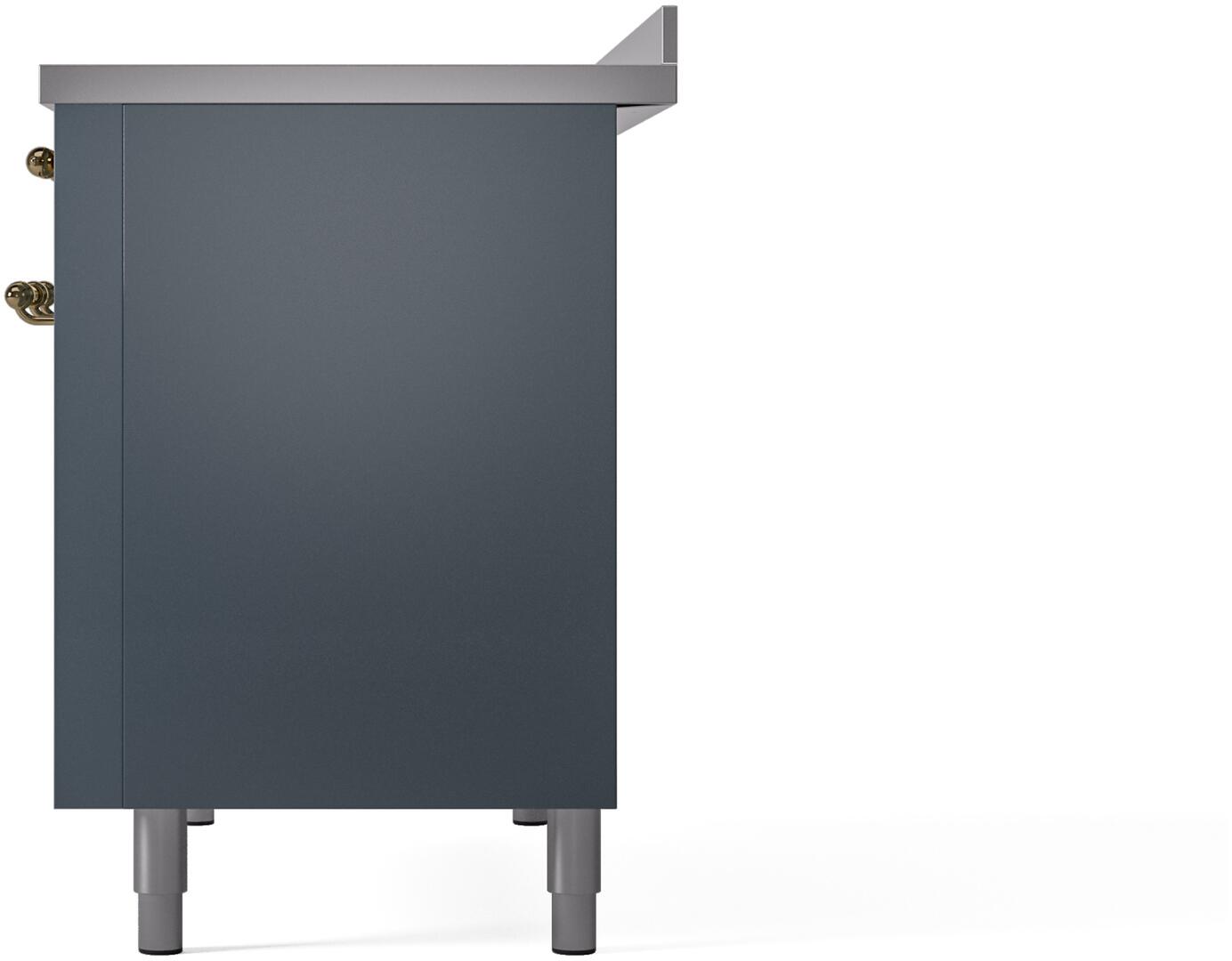 Ilve UPI486NMPBGG Nostalgie Ii 48 Inch Electric Freestanding Range In Blue Grey With Brass Trim