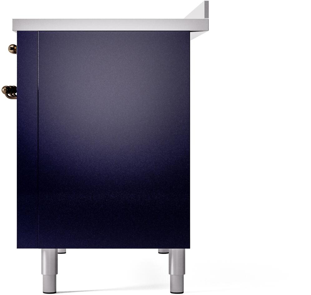 Ilve UPI486NMPMBB Nostalgie Ii 48 Inch Electric Freestanding Range In Blue With Bronze Trim