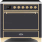 Ilve UMI09QNS3MGG Majestic Ii 36 Inch Electric Freestanding Range In Matte Graphite With Brass Trim