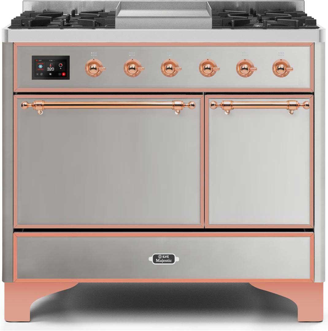 Ilve UMD10FDQNS3SSP Majestic Ii 40 Inch Dual Fuel Natural Gas Freestanding Range In Stainless Steel With Copper Trim